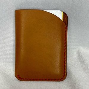 Handmade Leather Card Holder - English Tan / Red